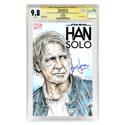 Harrison Ford Autographed Star Wars: Han Solo #1 CGC SS 9.8 with Original Sketch By Corbyn Kern
