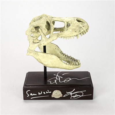 Laura Dern, Jeff Goldblum, Sam Neill Autographed 1993 Jurassic Park T-Rex Resin Replica Skull