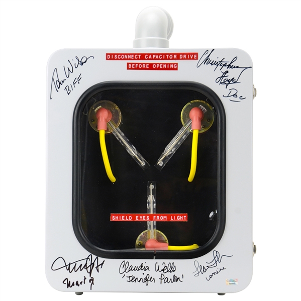 Michael J. Fox, Christopher Lloyd, Tom Wilson, Lea Thompson and Claudia Wells Autographed Back to the Future Flux Capacitor 1:1 Scale Prop Replica