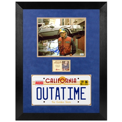 Michael J. Fox Autographed Back to the Future Marty McFly 8x10 Photo With OUTATIME License Plate Framed Display