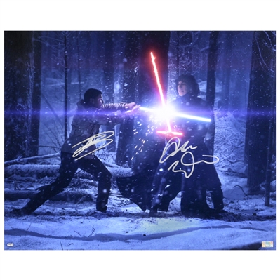 John Boyega, Adam Driver Autographed Star Wars The Force Awakens Finn vs Kylo Ren 16x20 Photo