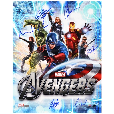 Stan Lee, Chris Evans, Chris Hemsworth, Mark Ruffalo, Renner Avengers Cast Autographed 16x20 Photo